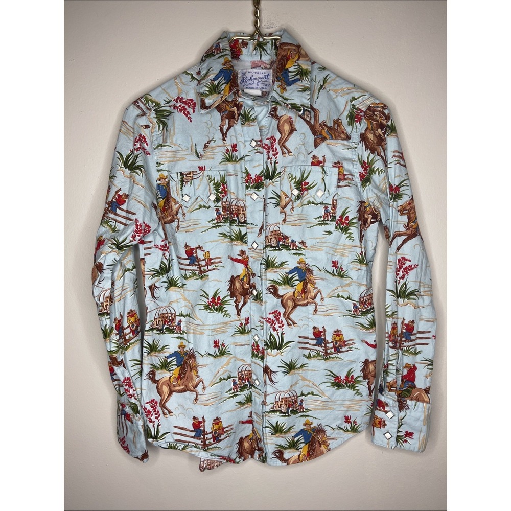 Tru West ROCKMOUNT RANCH WEAR Western White Snap Shirt Cowboy Rockabilly Medium